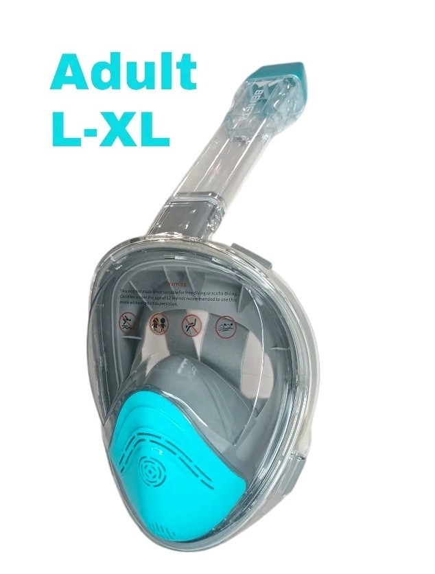 New Beneta Full Face Snorkel Mask Adult L-XL No-Fog Greyish Green W/ Carry Bag