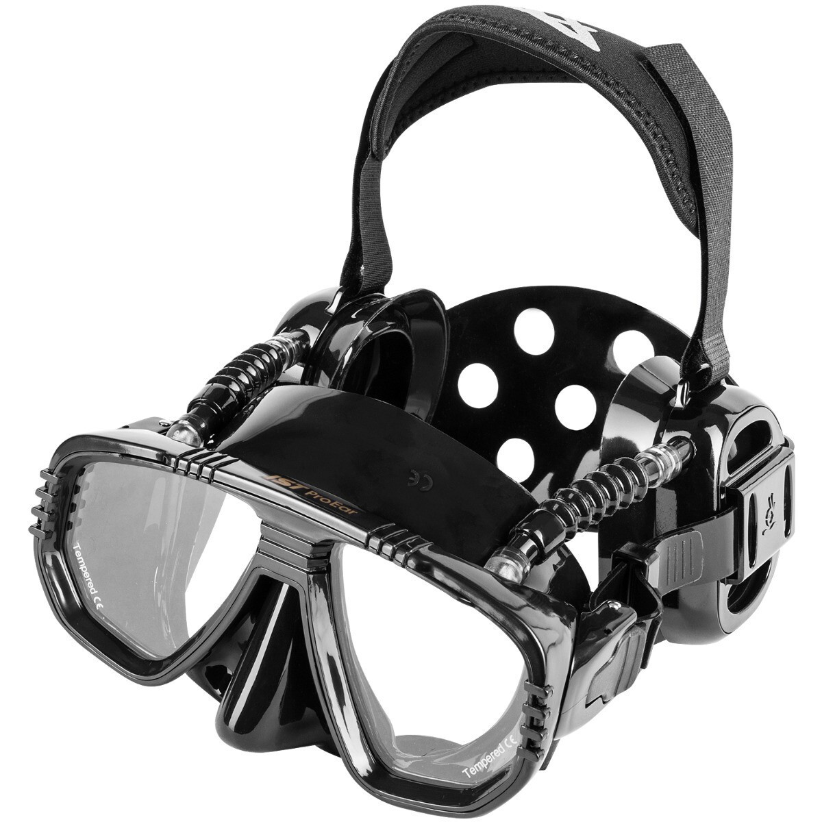 IST ProEar Pressure Equalization Mask with Watertight Ear Cups, Black Silicone