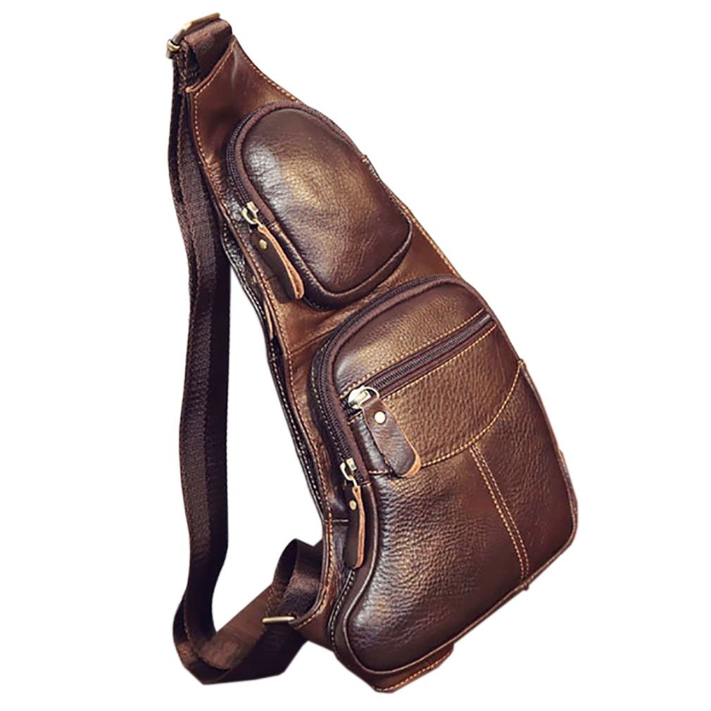 Leather Sling Bag Backpack 18cm(W)x4cm(D)x38cm(H)(7.0″x1.5″x14.9″), Coffee