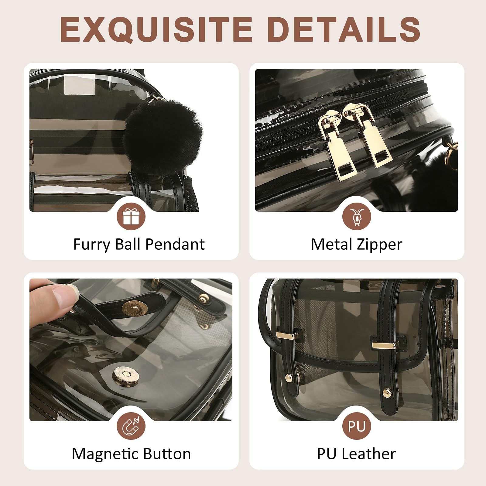 Clear Backpack for Stadium Events, 12x 12.59 x 9.44 x 4.33 inches, Semi Black
