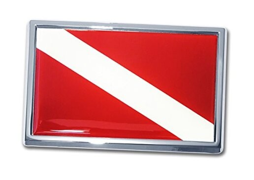 Premium Small Scuba Diver Down Flag All Metal Chrome Emblem Car Size – 3.4″