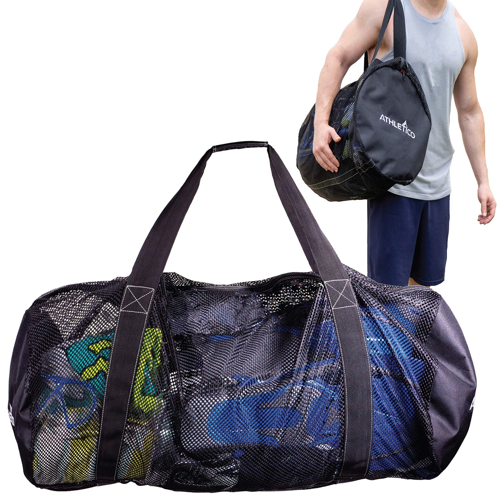 Athletico Mesh Dive Duffel Bag for Scuba 37 Inch x 15 x 15 Inch, Black