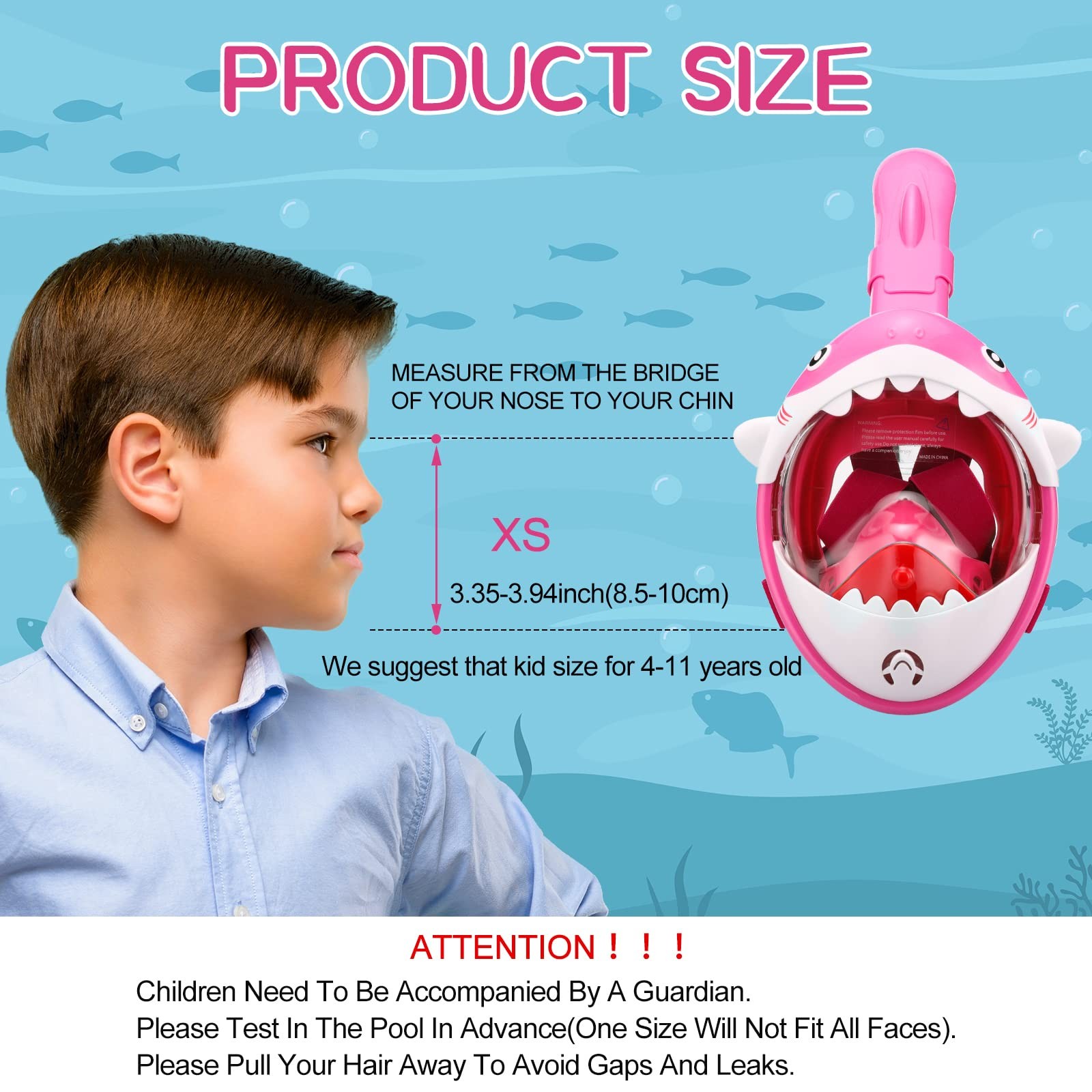2 Pcs Full Face Snorkel Mask for Kids with Adjustable Swim Fins 180 Degree Pa…