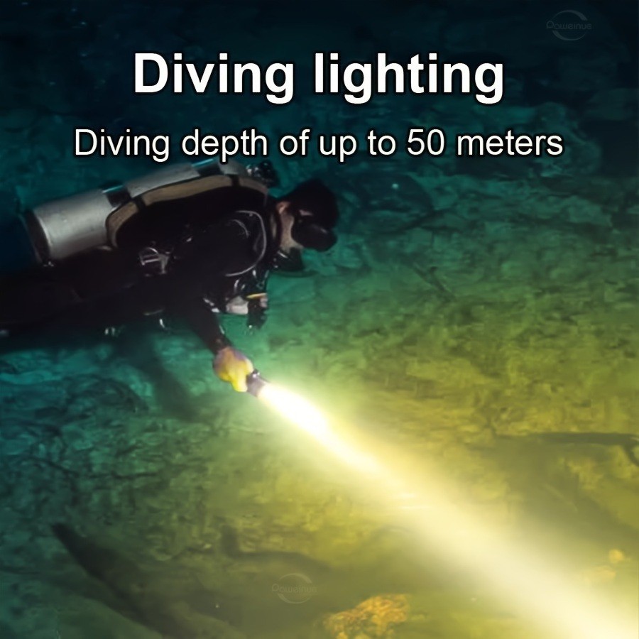 White/Yellow Light Diving Flashlight Scuba Underwater 100M Rechargeable Lantern