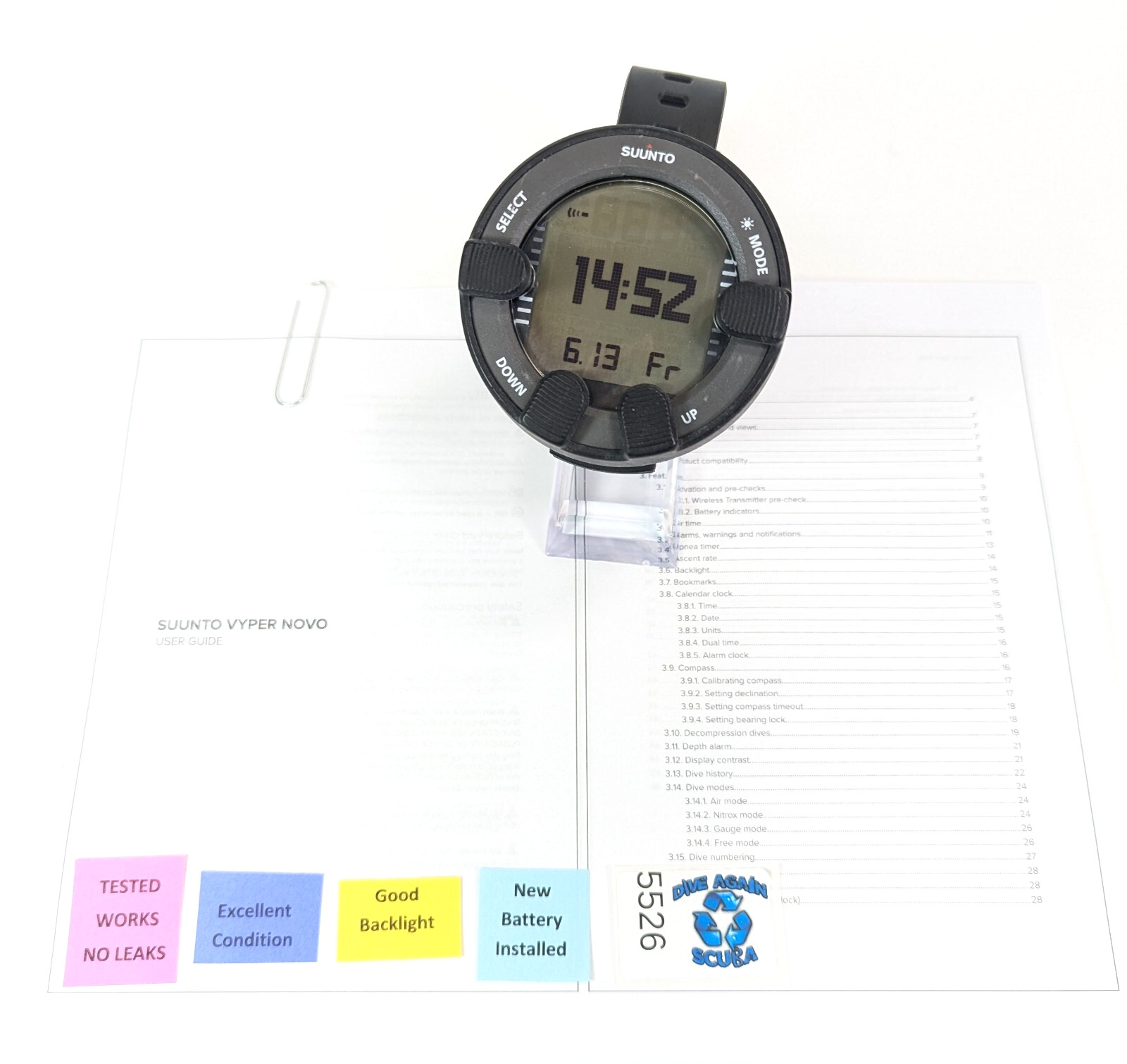 Suunto Vyper Novo Wrist Scuba Dive Computer Air & Nitrox Wireless Hoseless #5526