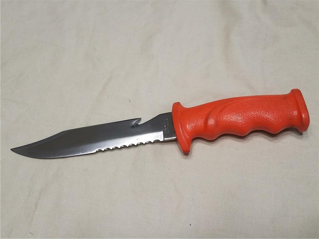 VINTAGE C.I. 575 JAPAN STAINLESS SCUBA DIVERS KNIFE ORANGE VINYL HANDLE