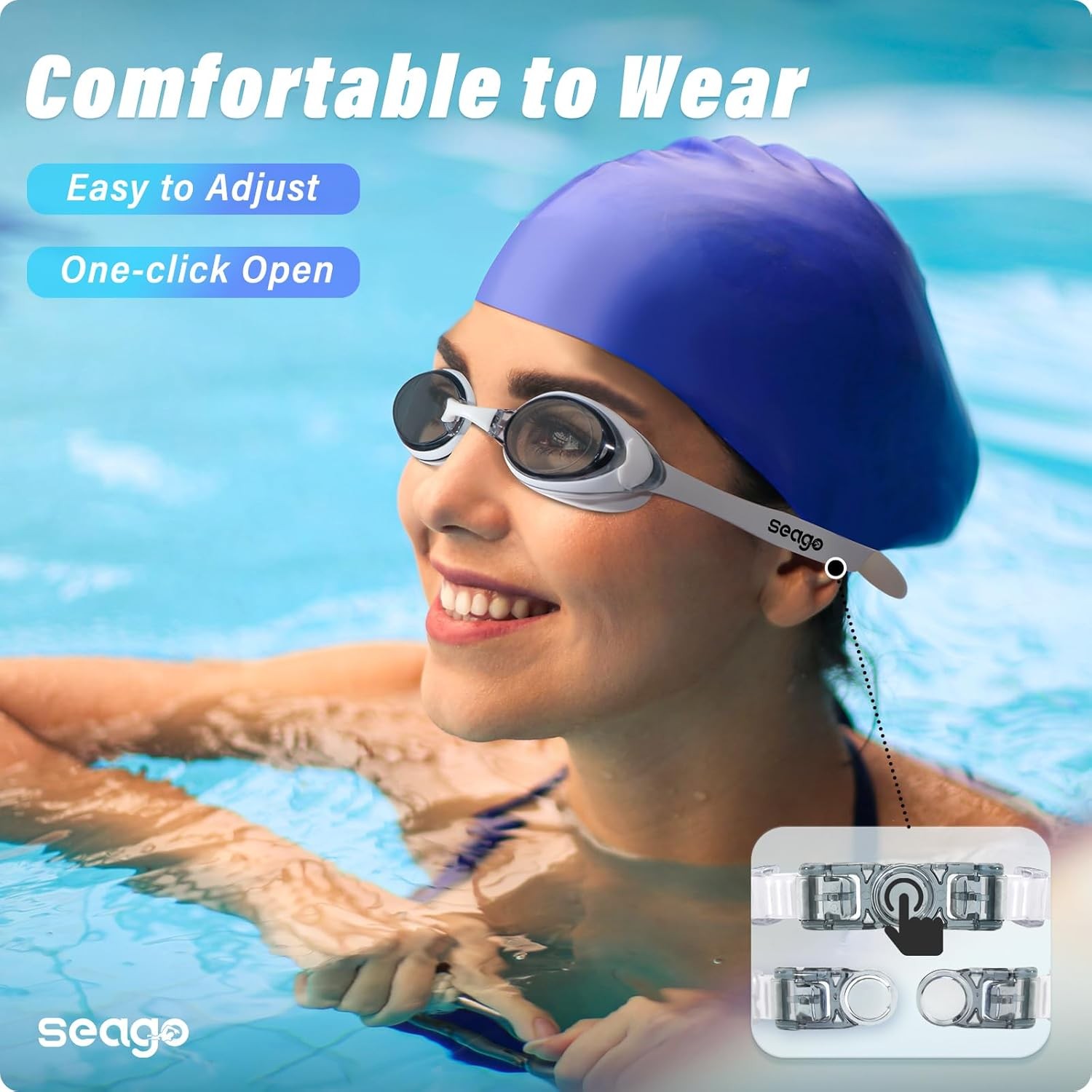 Seago 2 Pack Swimming Goggles Anti-fog Anti-UV Silicone Black & White