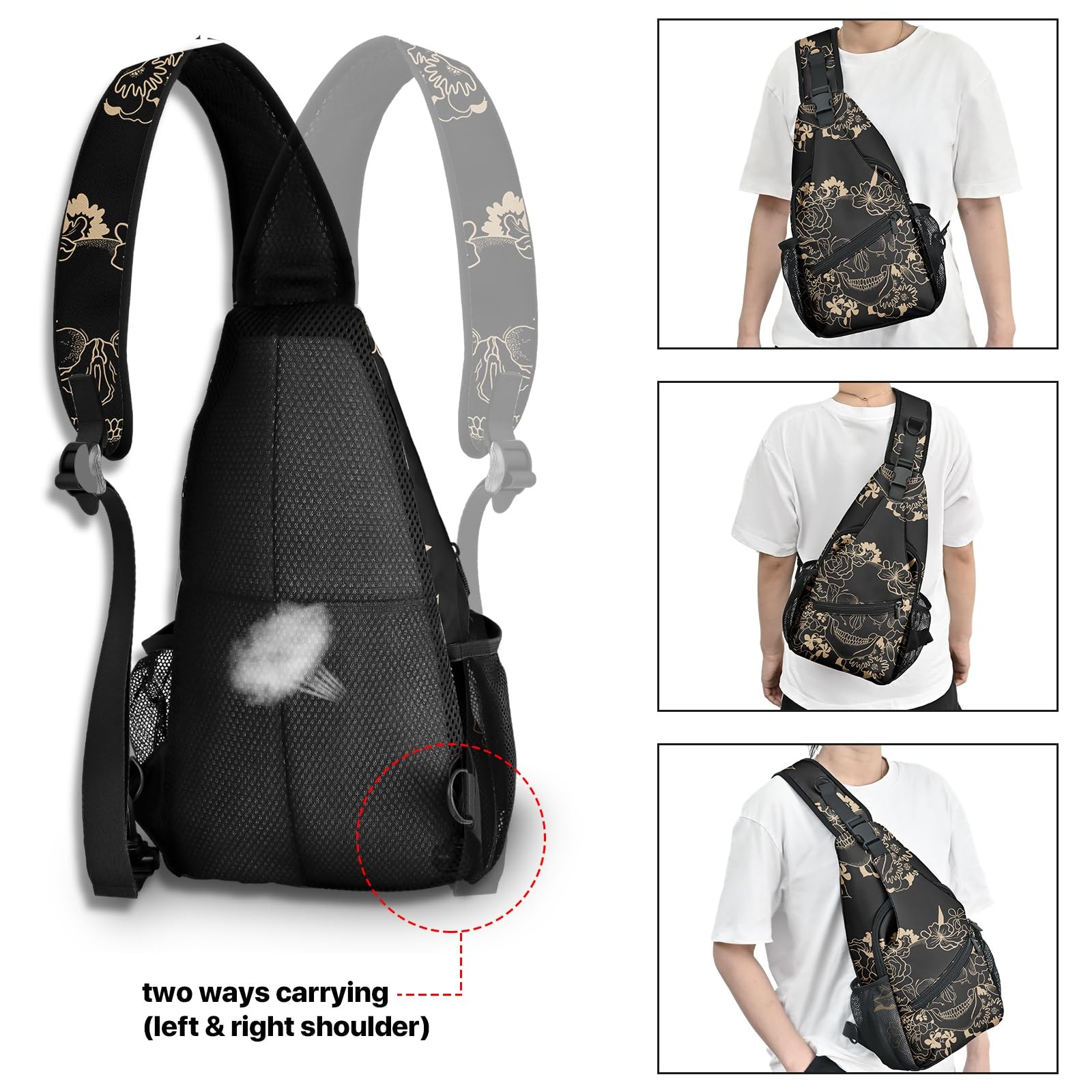 Yamegoun Skull Sling Bag Travel Backpack Crossbody Medium, Slingbag-5