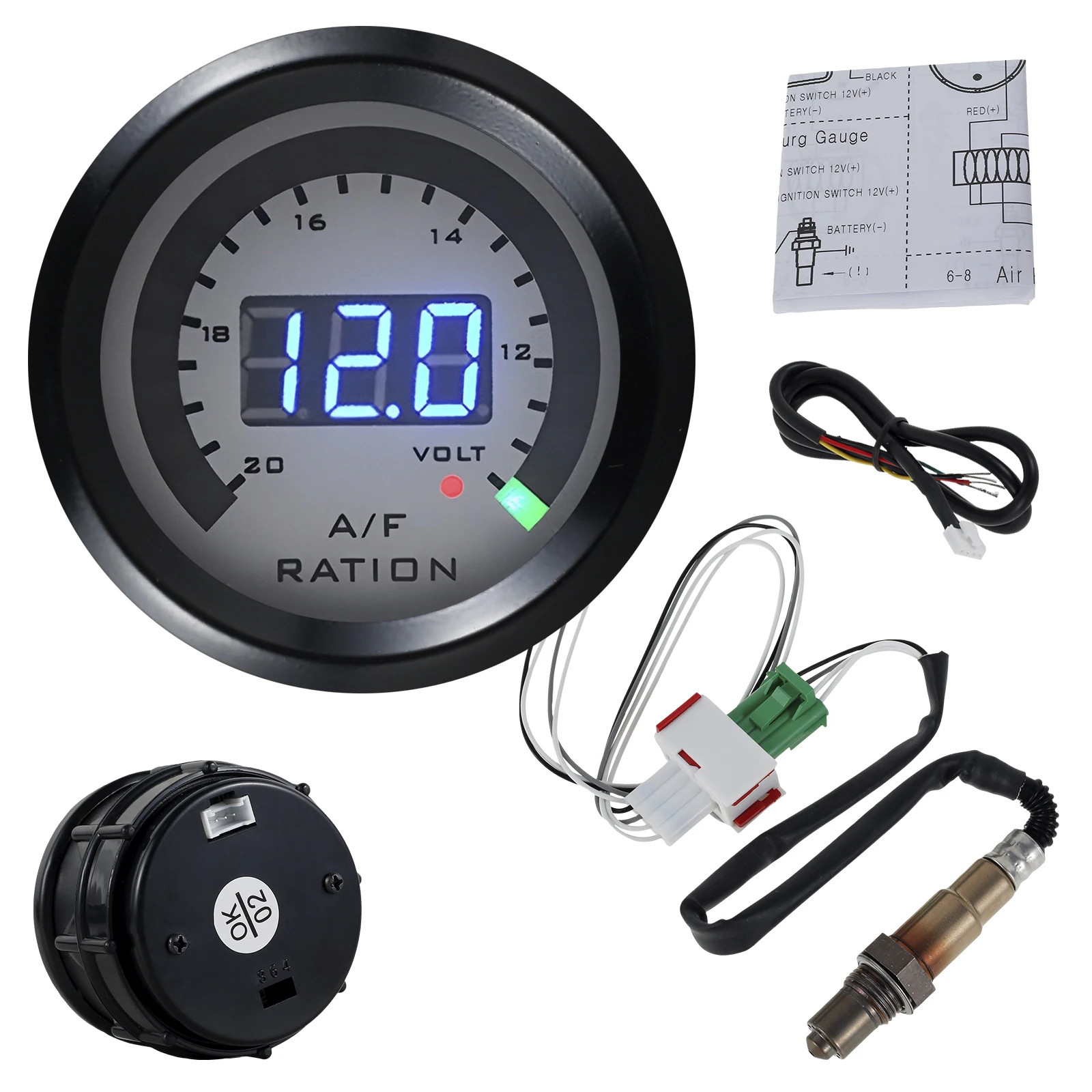 Universal 12V Air Fuel Ratio Gauge Ultra-Thin Round S-Serie LED Digital Display
