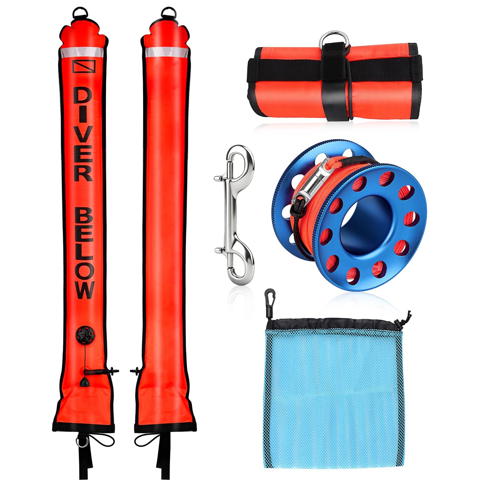Scuba Diving SMB Kit, 4FT DSMB Surface Marker Buoy, 49ft Finger Spool Reel+Bo…