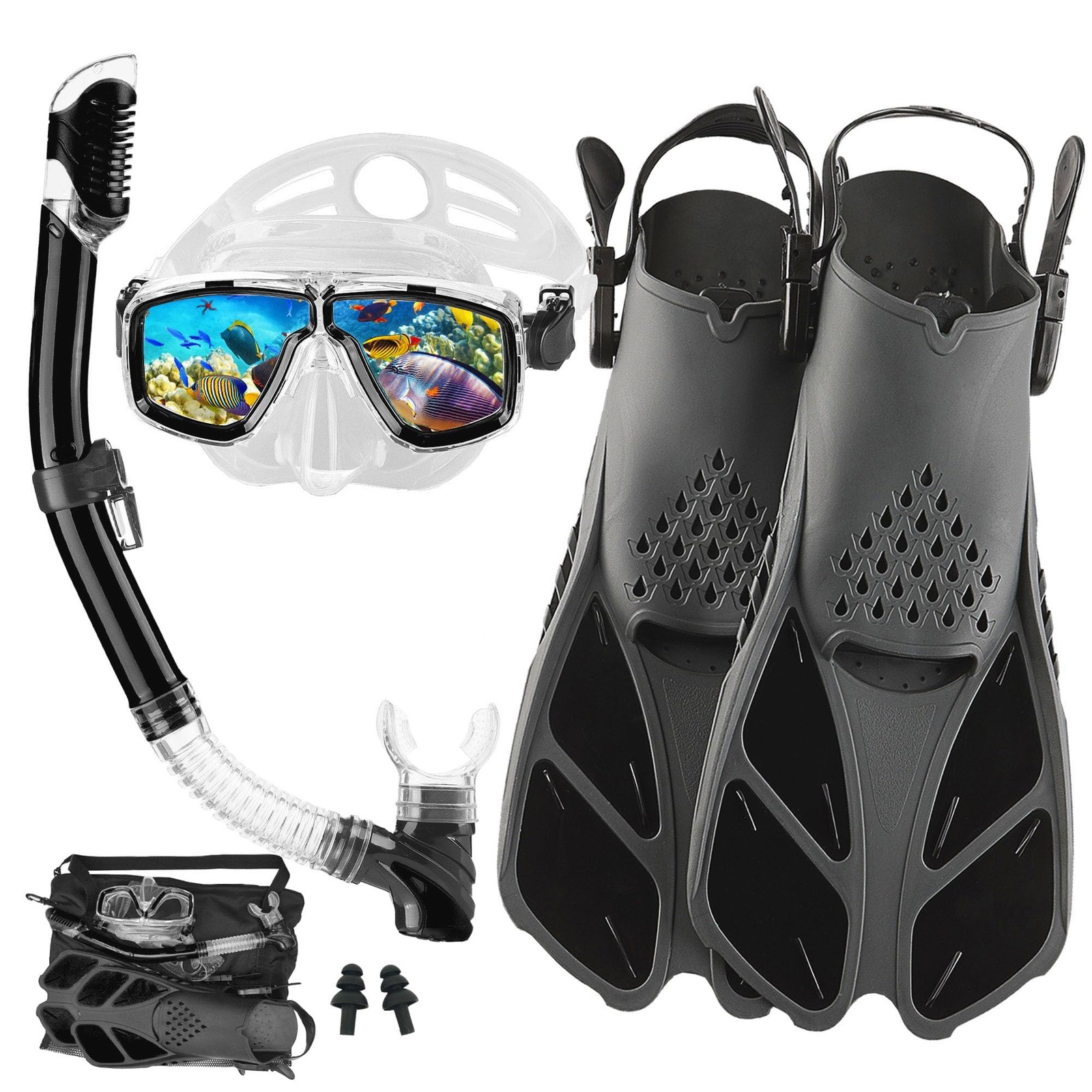 DiVLMT Snorkeling Gear for Adults with US Men 4-8.5 | Lady 6-9.5, Black