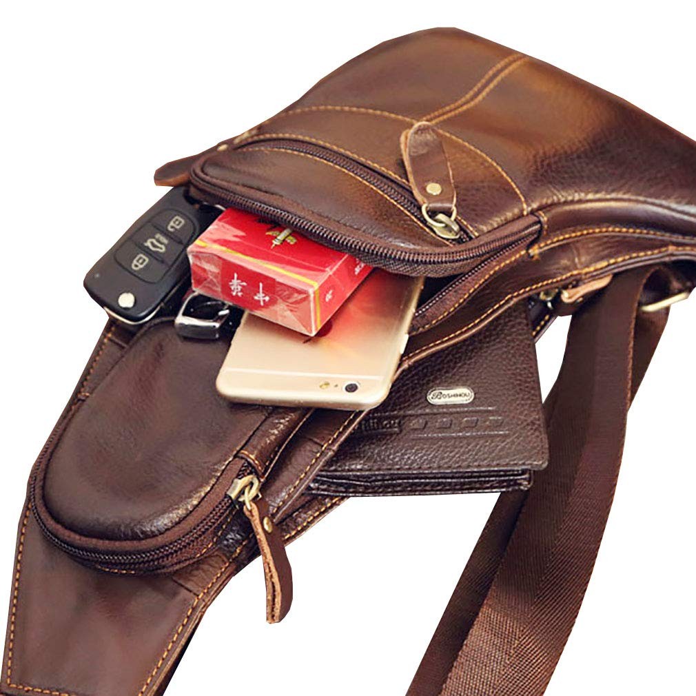 Leather Sling Bag Backpack 18cm(W)x4cm(D)x38cm(H)(7.0″x1.5″x14.9″), Coffee