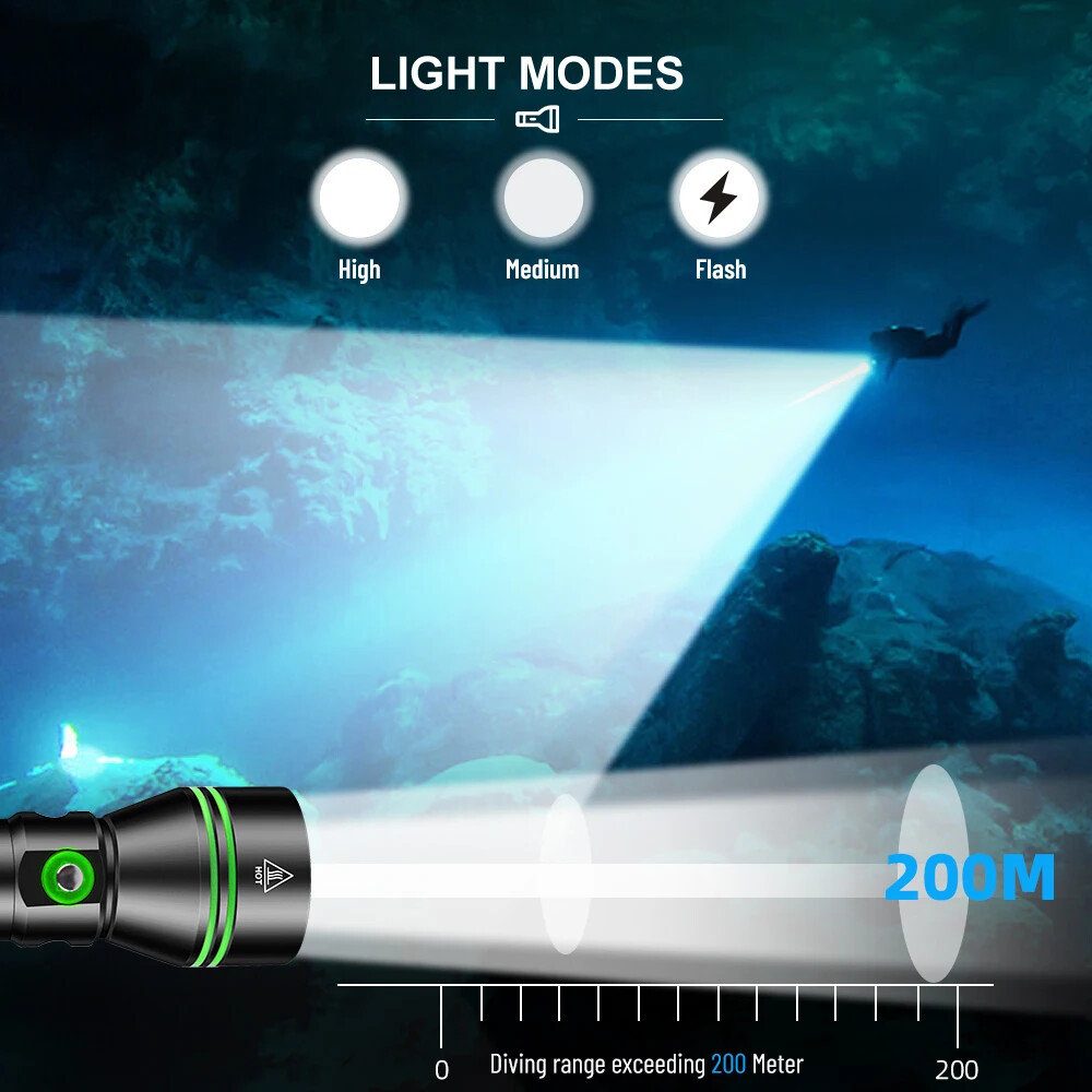 350000LM LED Professional Scuba Diving Light Underwater Flashlight Dive Torch