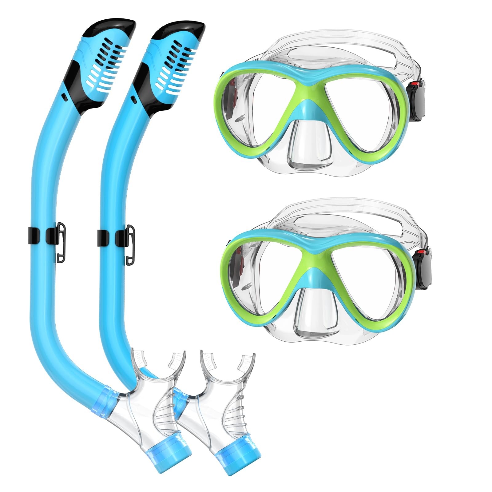 Jwintee Snorkel Set, Dry Top Snorkeling Gear for Kids, Blue+Green(2 Pack)