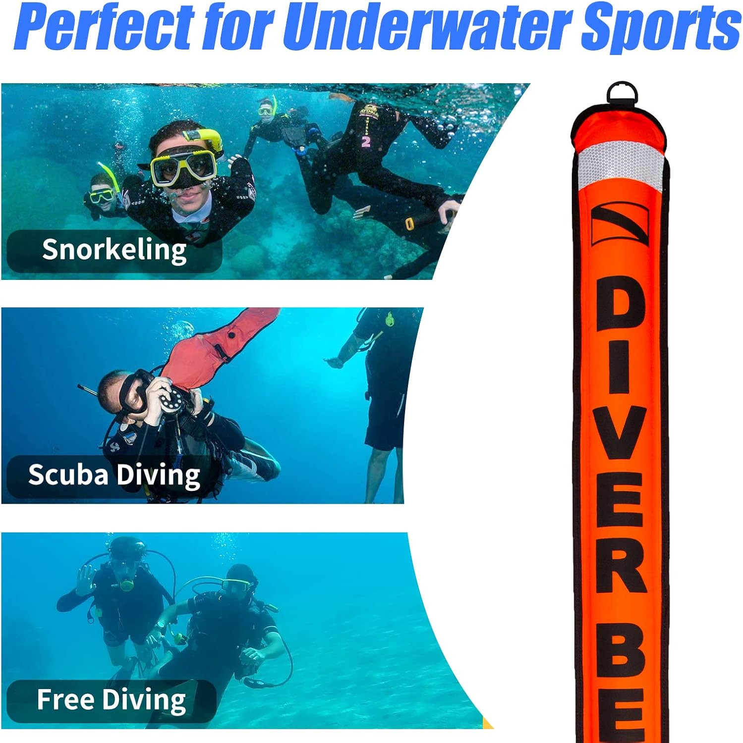 Diving SMB Surface Marker Buoy, High Visibility Inflatable Scuba Signal Tube wit