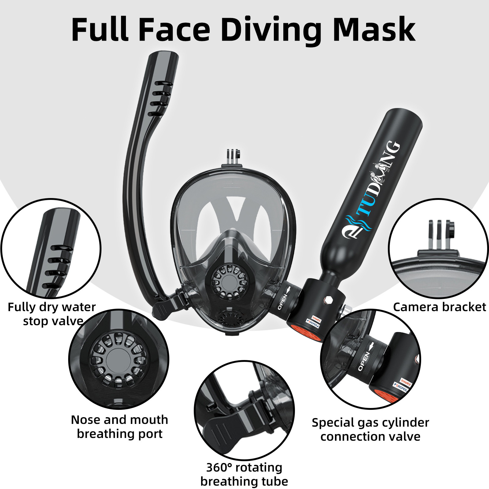 TUDIVING-Diving Air Tank Suits 0.5L Mini Scuba Tank with Snorkel Mask Lung Tank