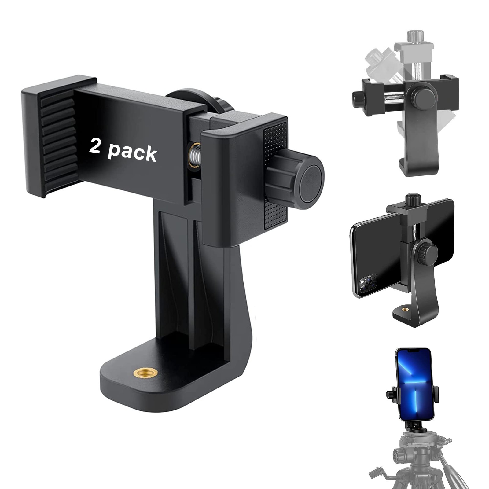2 Pack Universal Cell Phone Tripod Mount Adapter Smartphone Holder Black