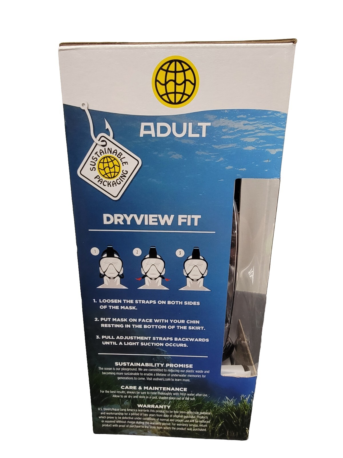 U.S. Divers Dryview Full Face Snorkeling Mask Shatter Resistant Black S/M NEW
