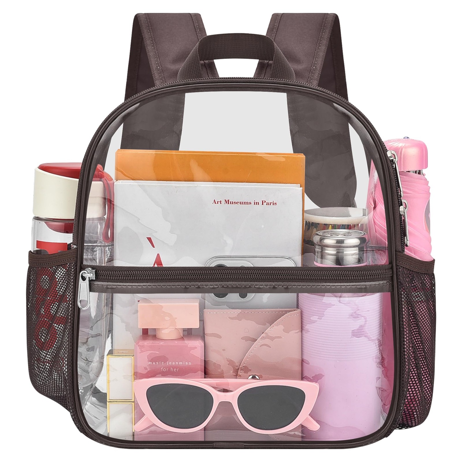 Oraben Clear Backpack Stadium Approved, 12 x 6 x 11 in, Small, Chocolate