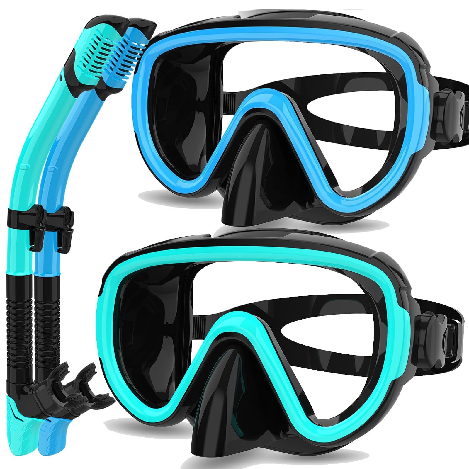 Bairuifu 2 Packs Dry Snorkel Mask Set 2 Pack(Light Blue & Sky )