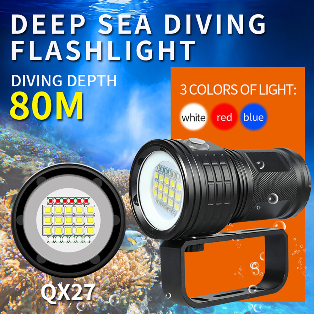 25000Lumen LED Scuba Diving Flashlight 500M Underwater Video Photography Light