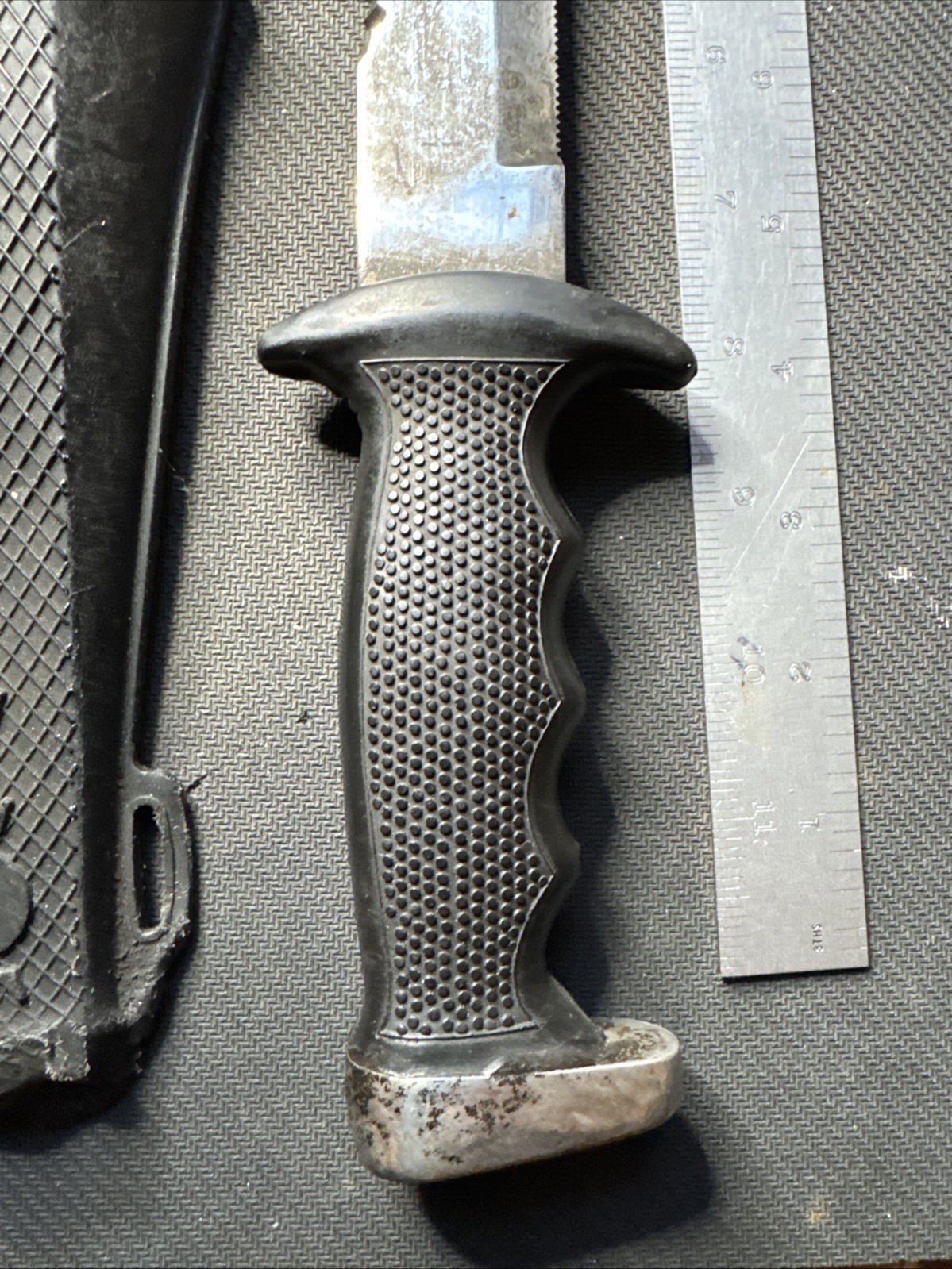 TABATA Stainless Steel Japan Diving Knife w/ Sheath, Broken Tip, Melted Sheath