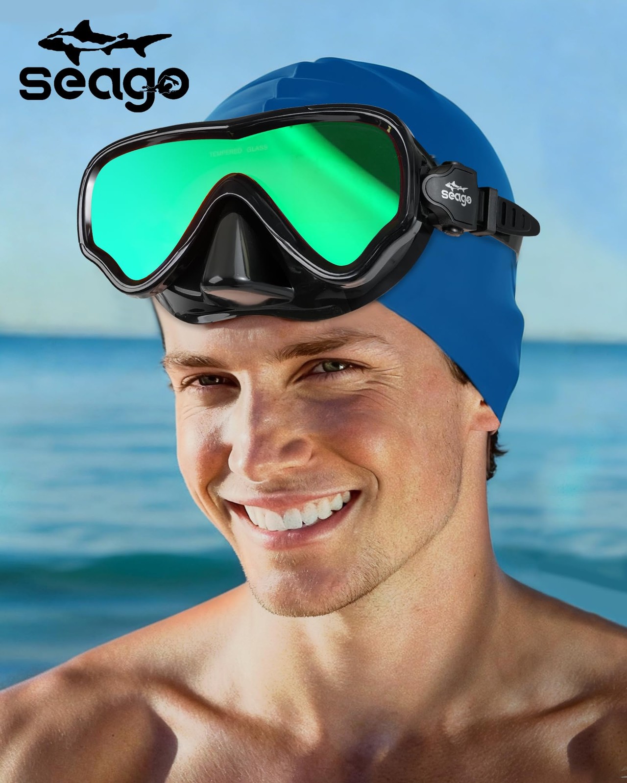 Seago Swimming Goggles Adult Men Women, One Size, Mirrored Green(1 pcs)