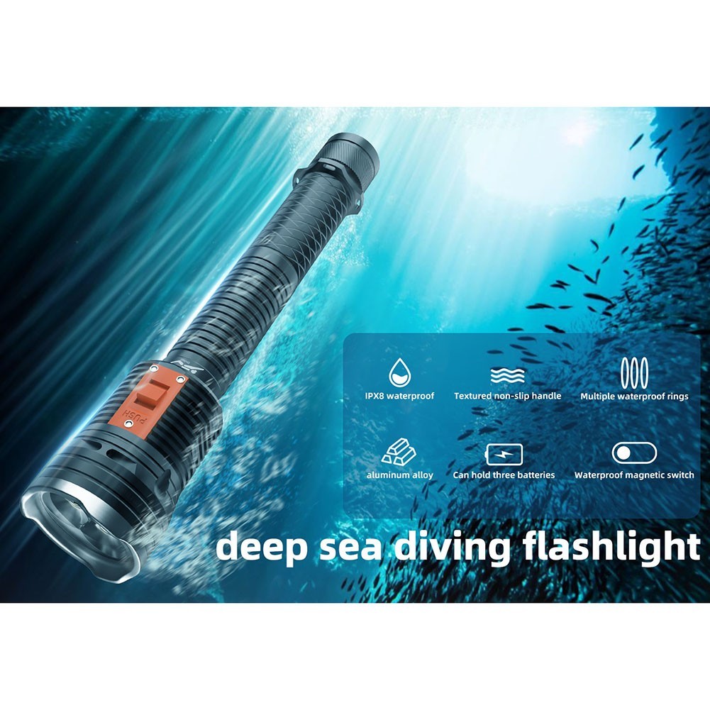 Efficient P70 LED Diving Flashlight Waterproof for Exploration and Safety