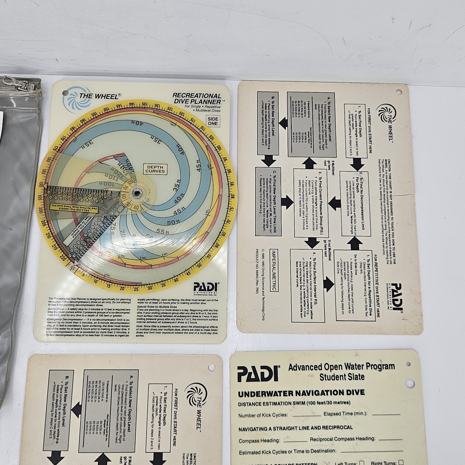PADI The Wheel & Table Recreational Scuba Dive Planners & Instruction Booklet