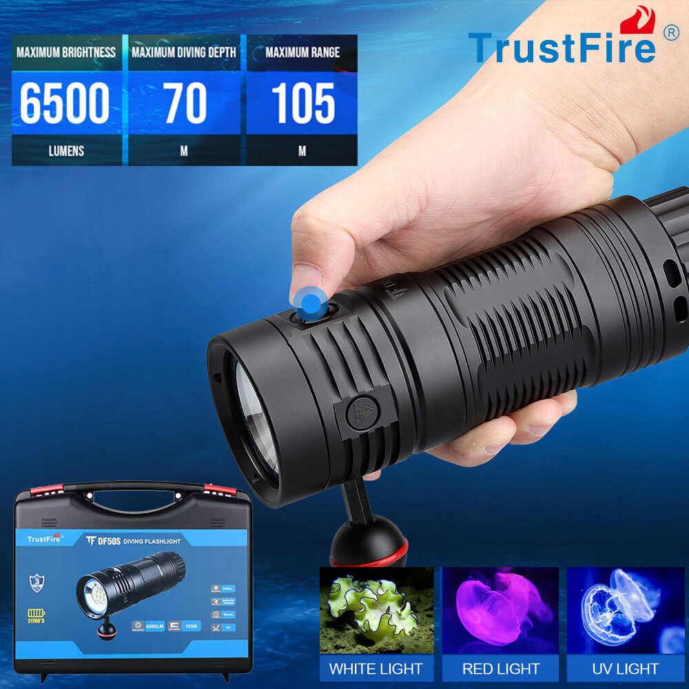 Trustfire 6500 Lumen TypeC led Diving Light Snorkeling Scuba LED Flashlight R/UV