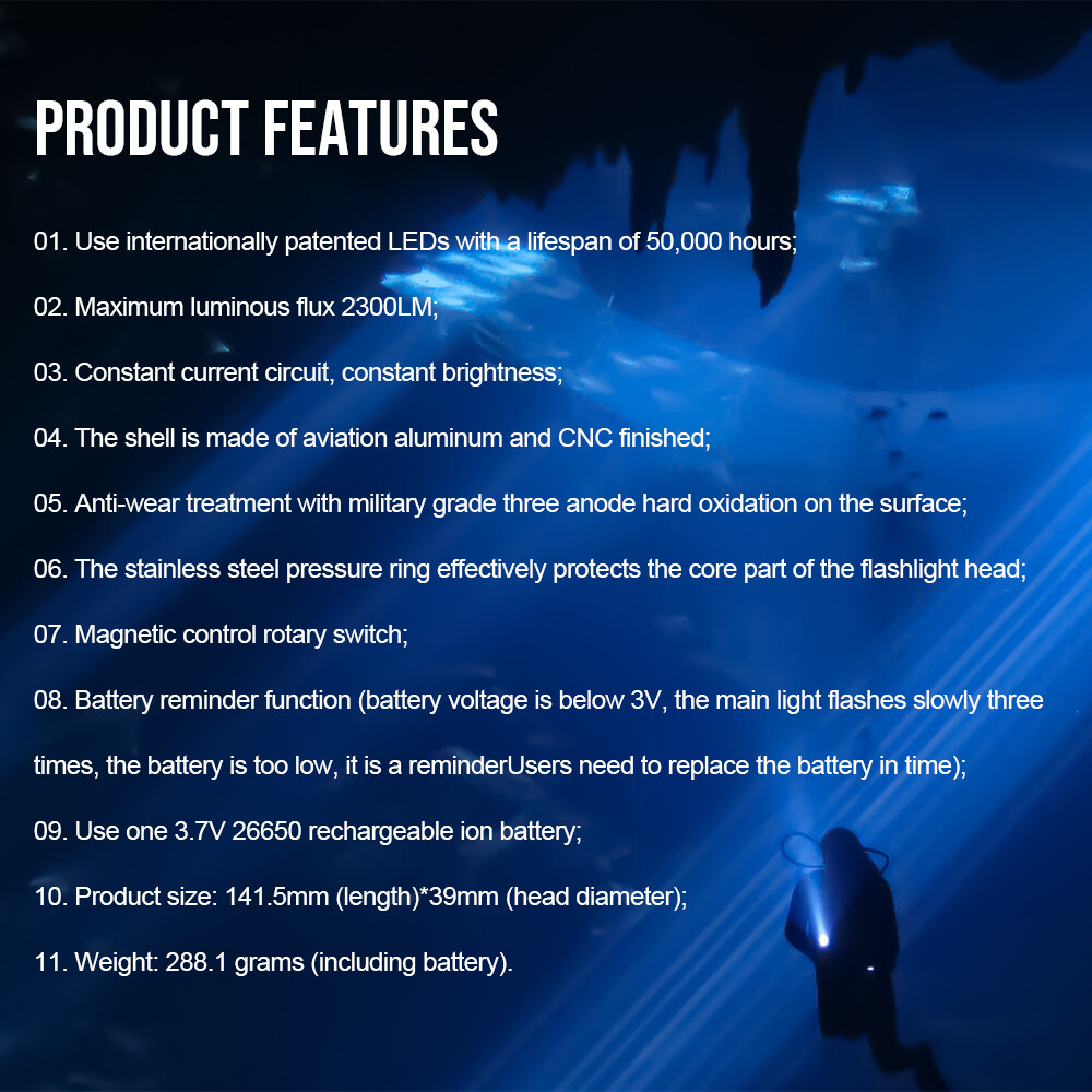 Trustfire 2300LM Waterproof LED Diving Light Scuba Flashlight for Snorkeling Z