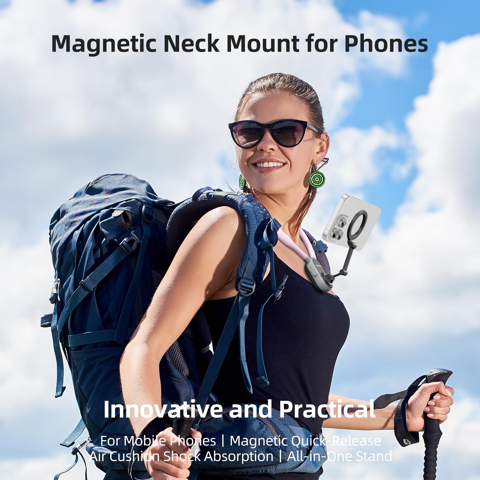 REYGEAK Magnetic POV/Vlog Phone Neck Mount 4 x 10 x 15 inches, Sakura Pink