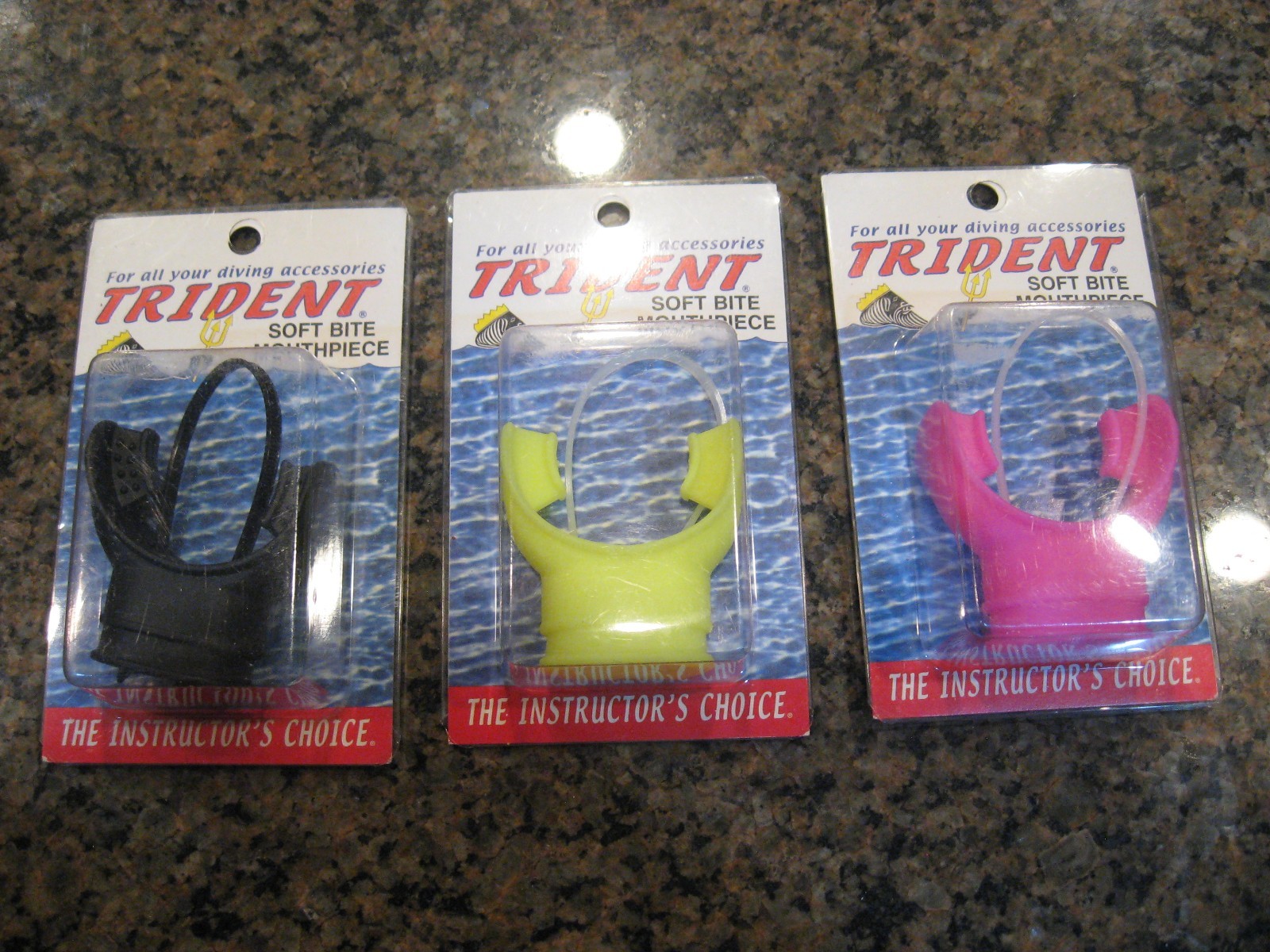 Trident Soft Bite Black, Pink, & Yellow Standard Bite Size Mouthpiece Lot of 3