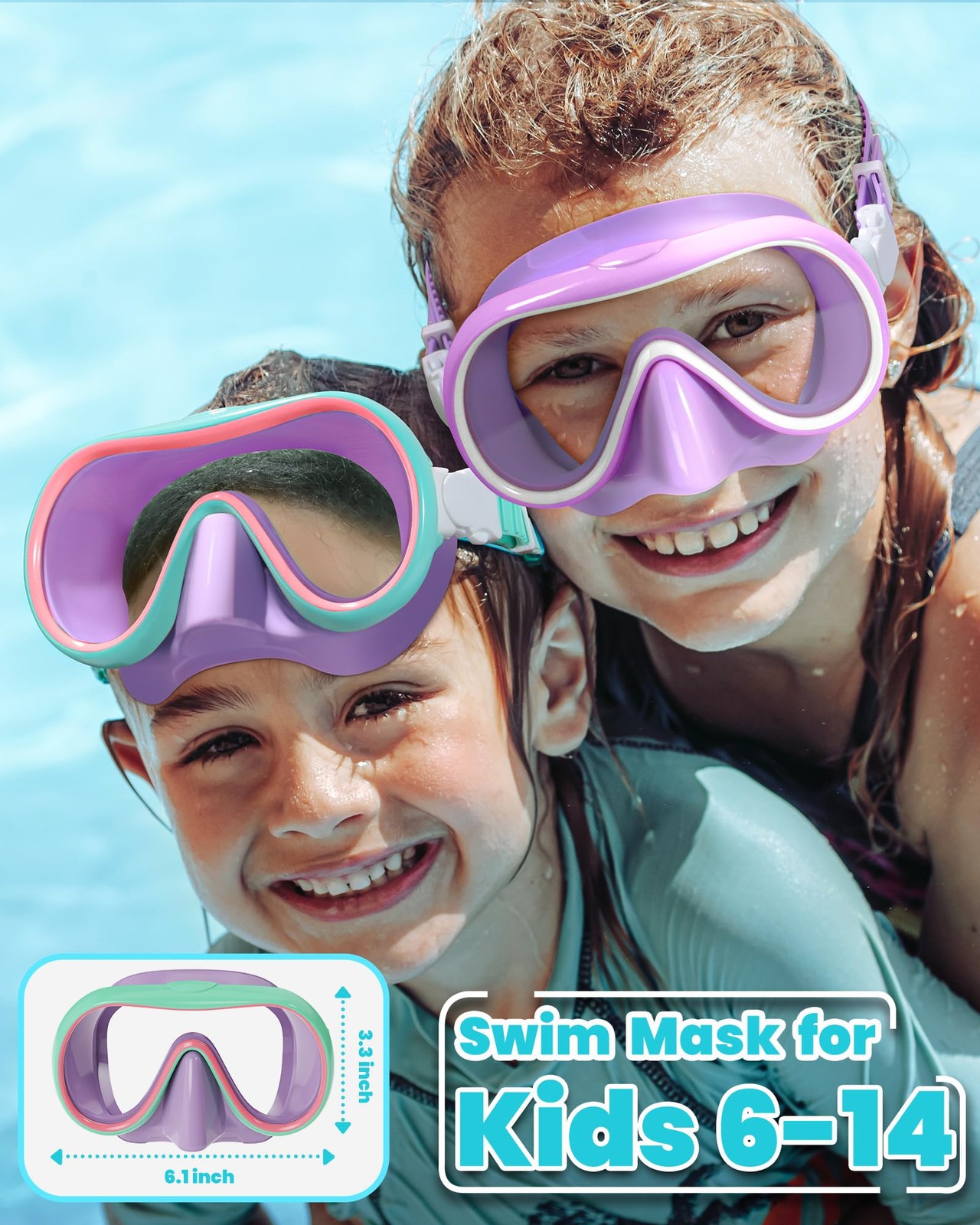 Seago Kids Swim Goggles with Nose Cover One Size, Purple White & Green
