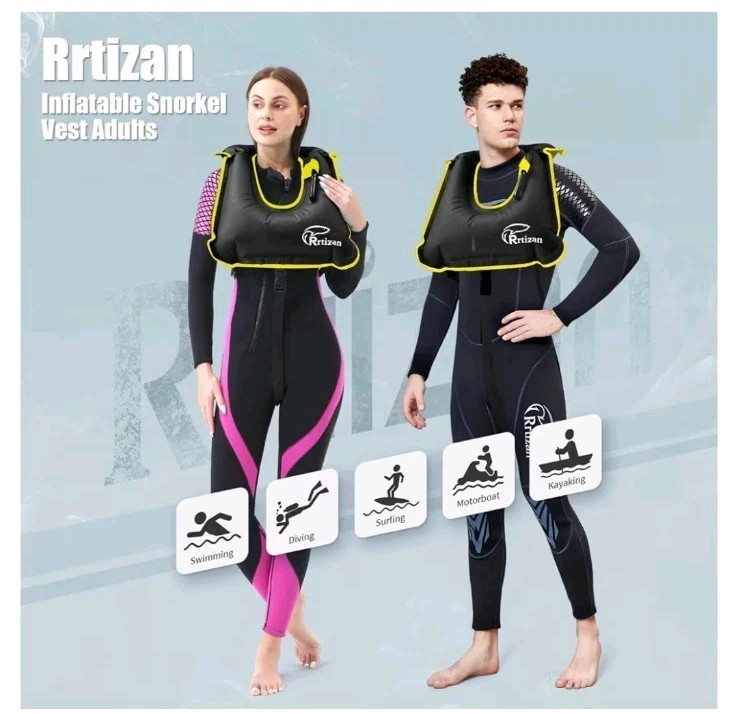Rrtizan Snorkel Vest, Adults Portable Inflatable Swim Vest One Size, Black