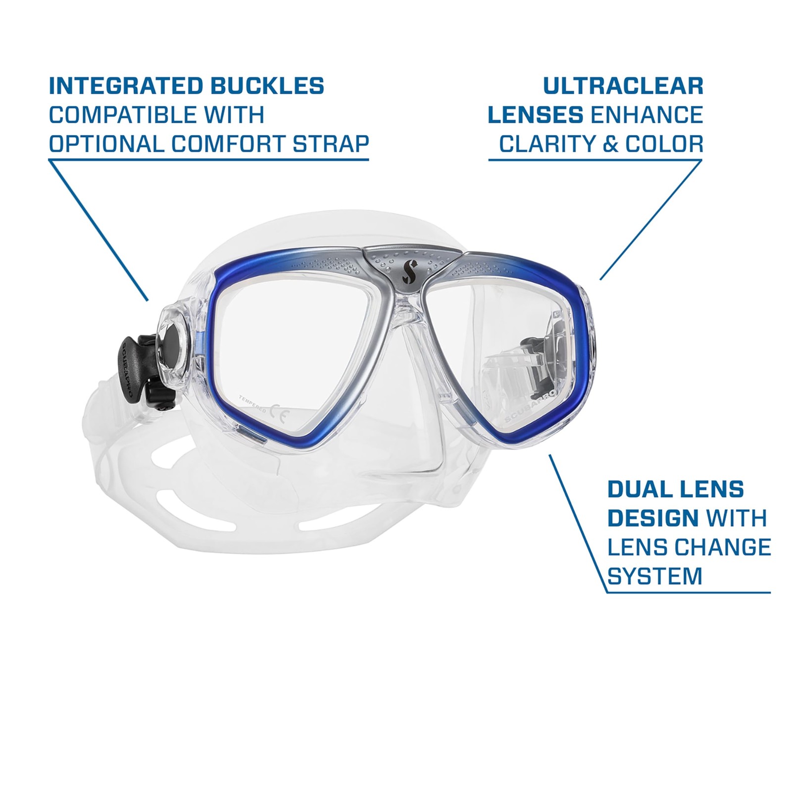 Scubapro Zoom Scuba Mask Ultra Clear Dual Lens And Lens-Change System For