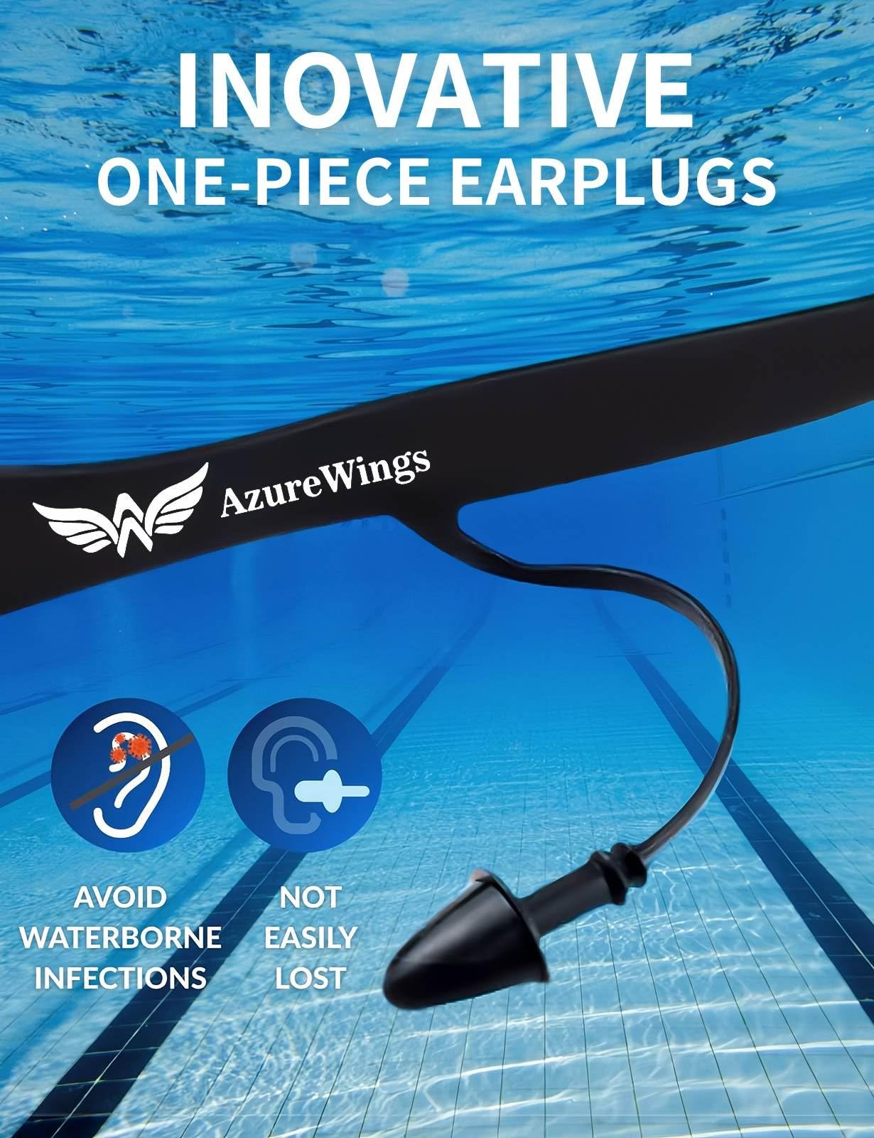 AzureWings 7 in 1 Swim Goggles + Cap One Size, Black-electroplate-gold
