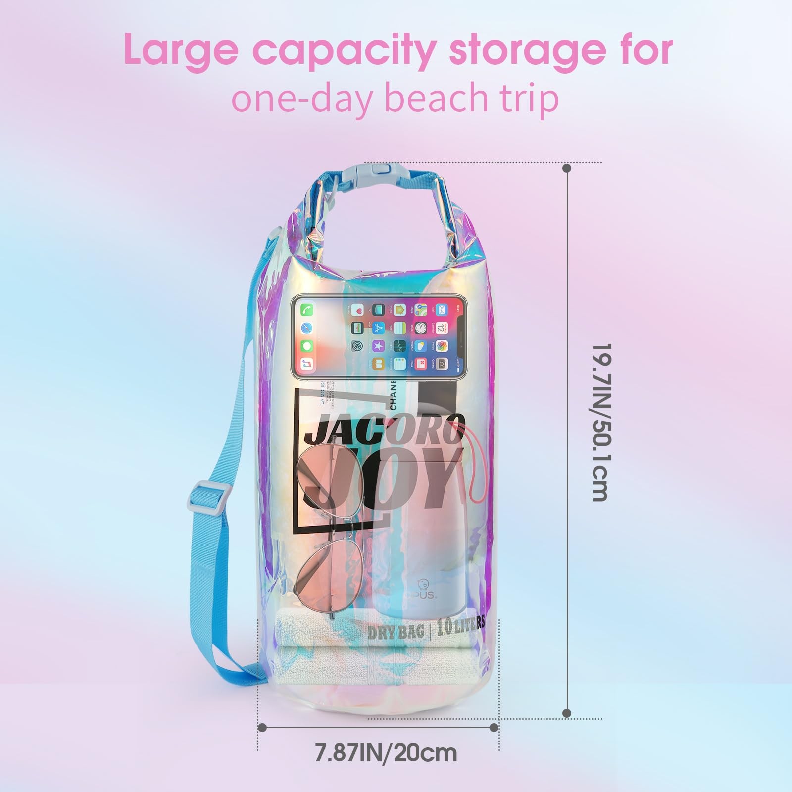 JACORO JOY 10L Dry Bag Iridescent TPU Waterproof Beach 5 Liters, Multi