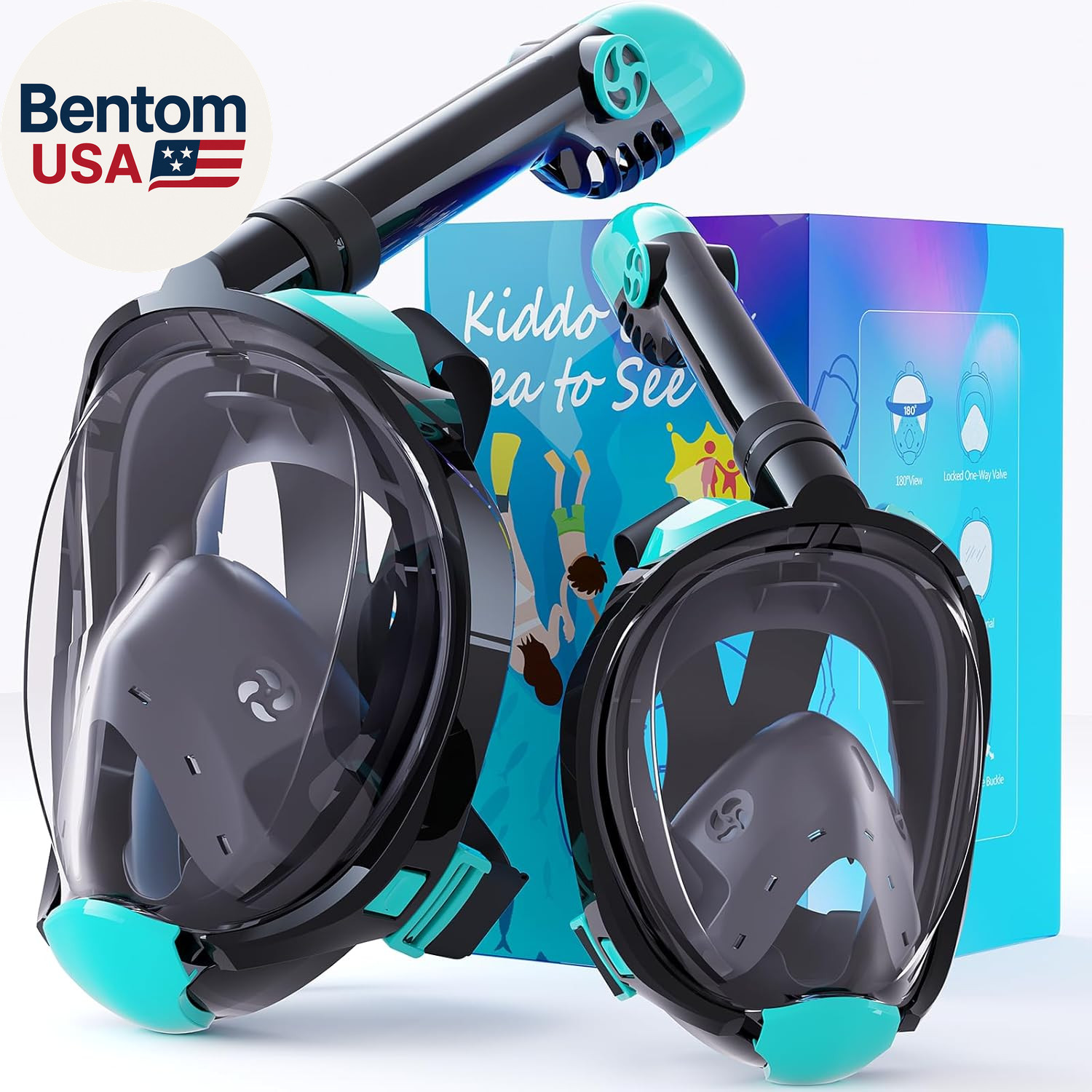 G2 Adults Kids Full Face Snorkel Mask 2 Pcs,Snorkeling Gear with Latest Dry Top