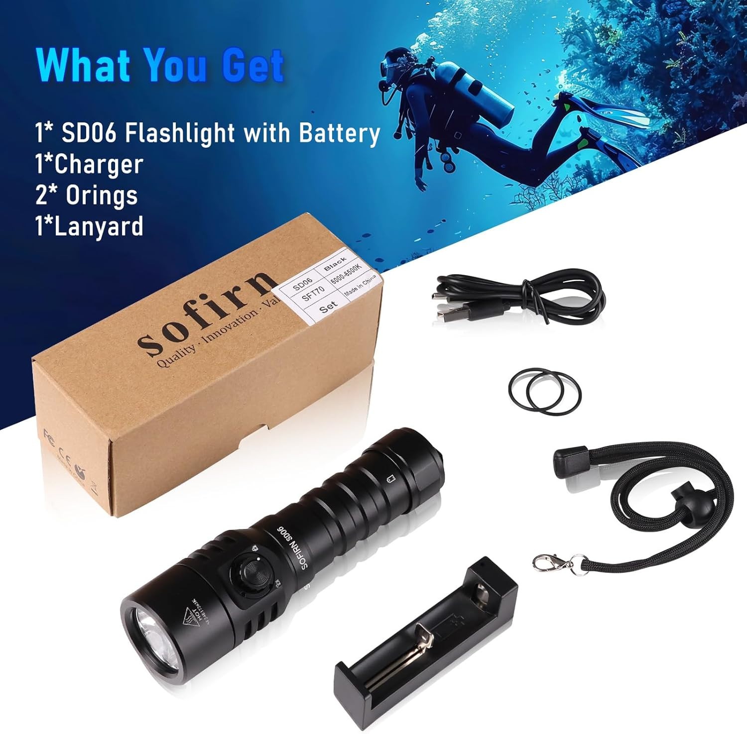 Sofirn SD06 Scuba Diving Flashlight, 3200 High Lumens (6500K)