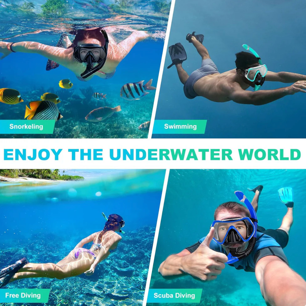 Adult Snorkel Set Mask Anti-Fog Panoramic Tempered Glass Diving Gear