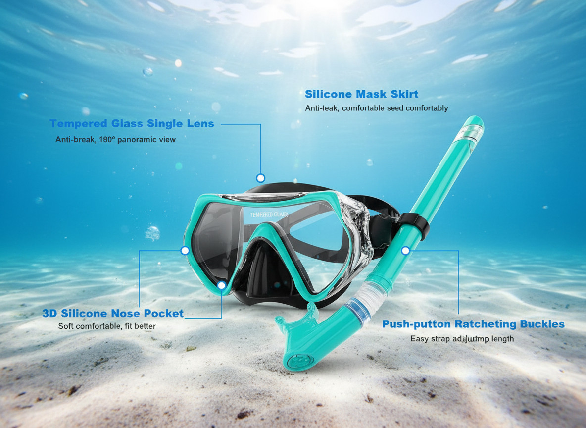 Adult Tempered Glass Diving Set Scuba Anti-Fog Goggles and Snorkeling Mask Tube