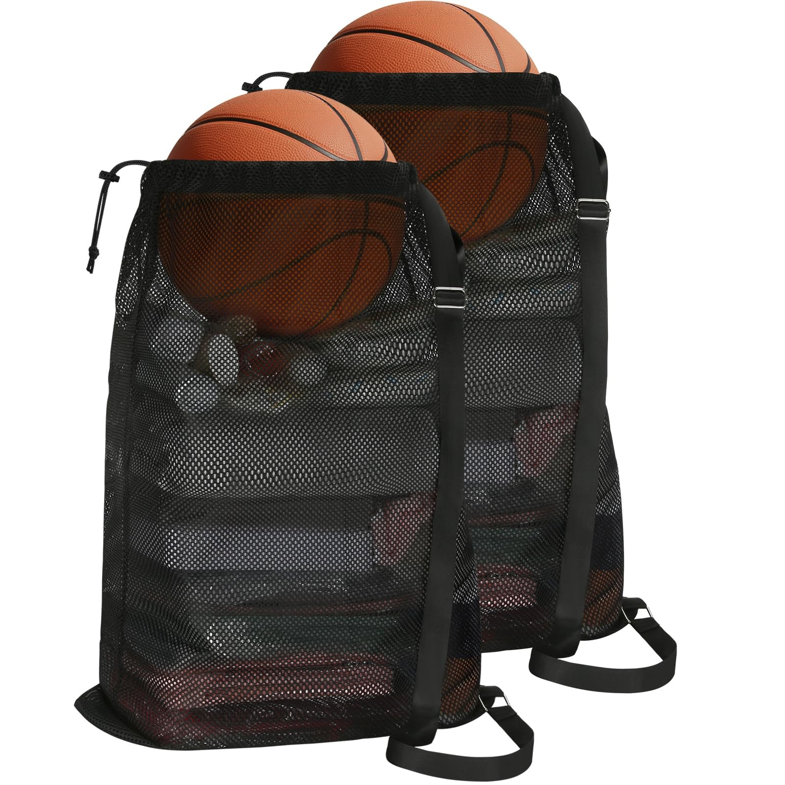 NATURAL STYLE 2 Packs Swim Bag Mesh Drawstring Backpack One Size, Black