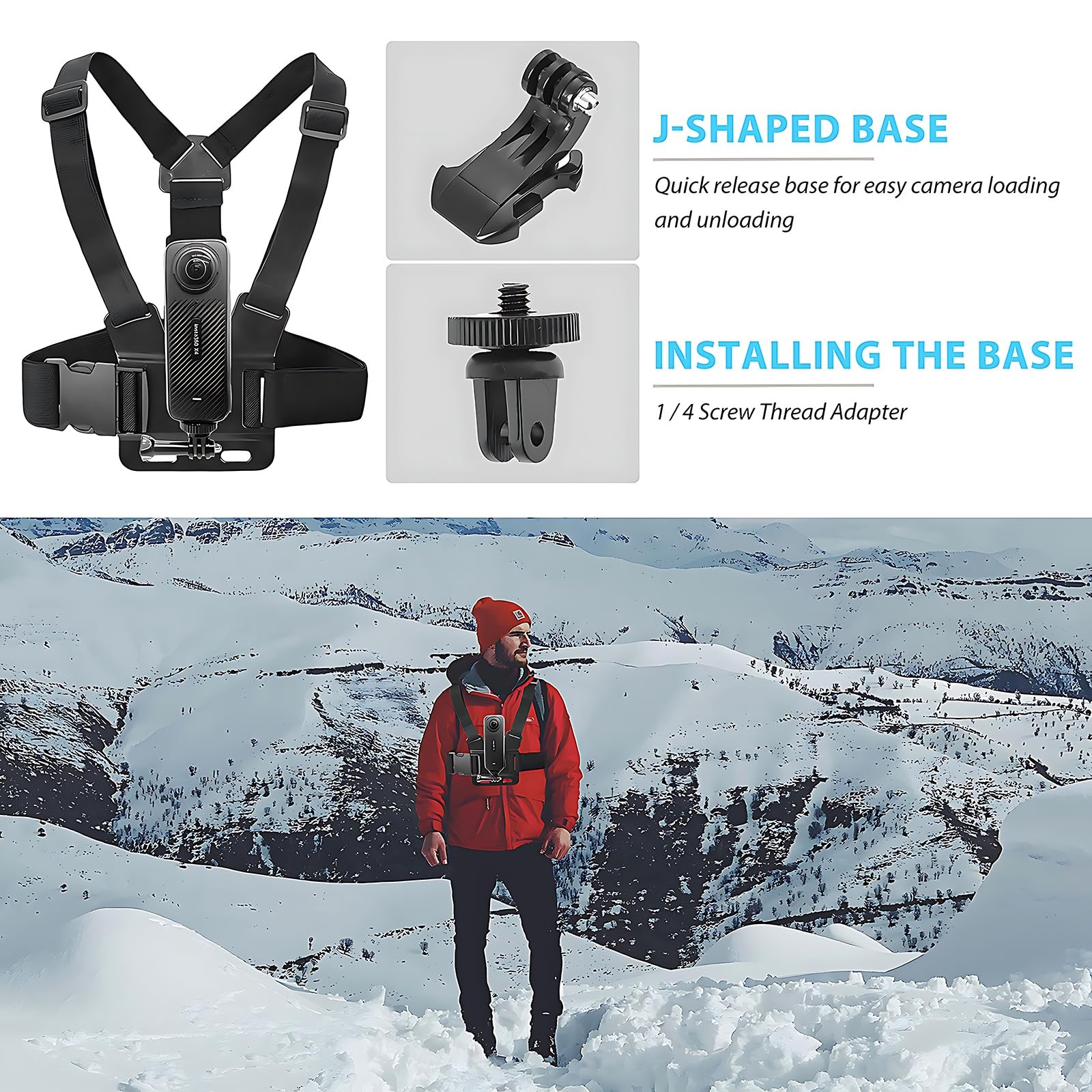 Adjustable Chest Mount Harness for Insta360 X5 X4 X3 X2 X ACE Pro ONE Black