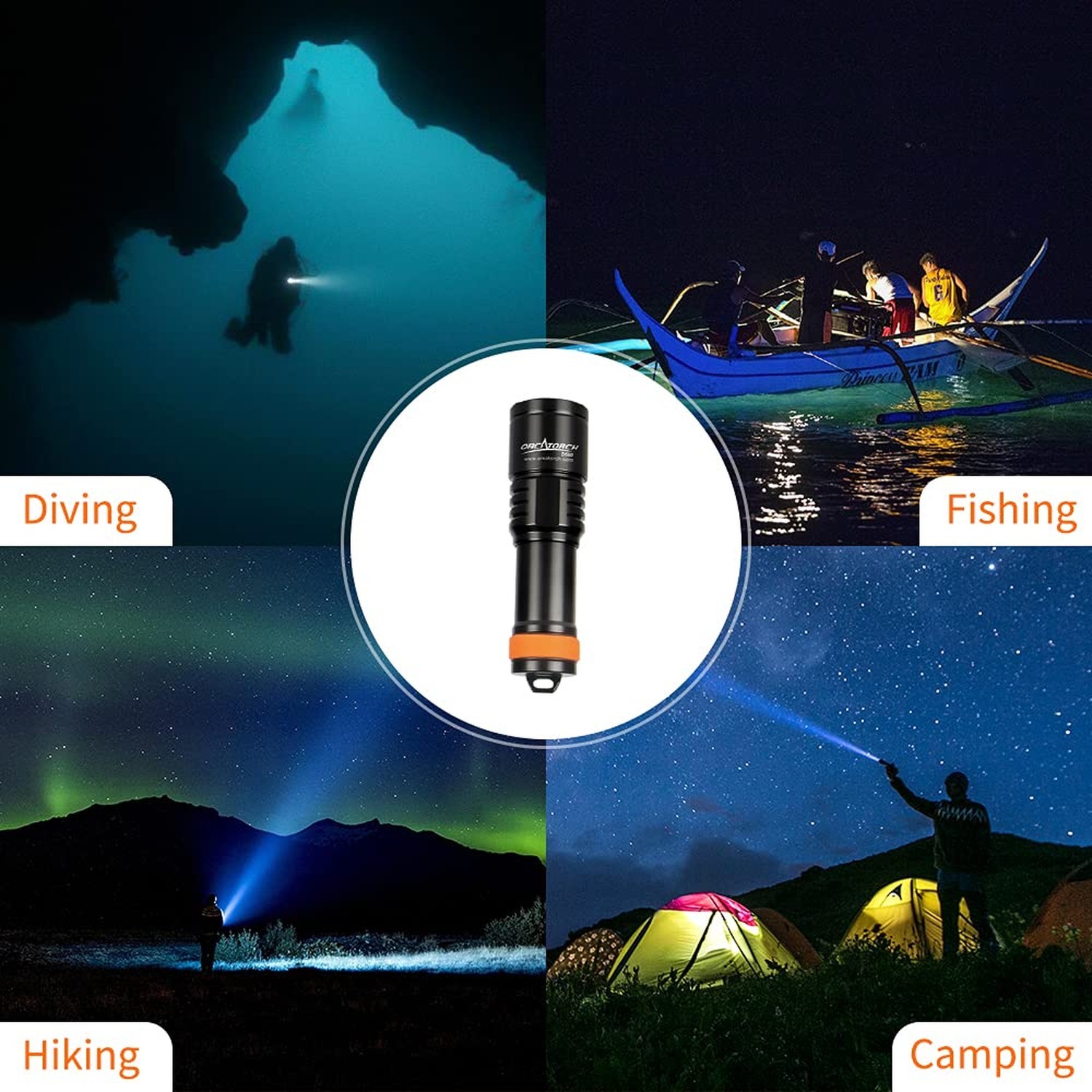 ORCATORCH D580 Scuba Dive Light, Max 530 Lumens Underwater Flashlight with 6 …
