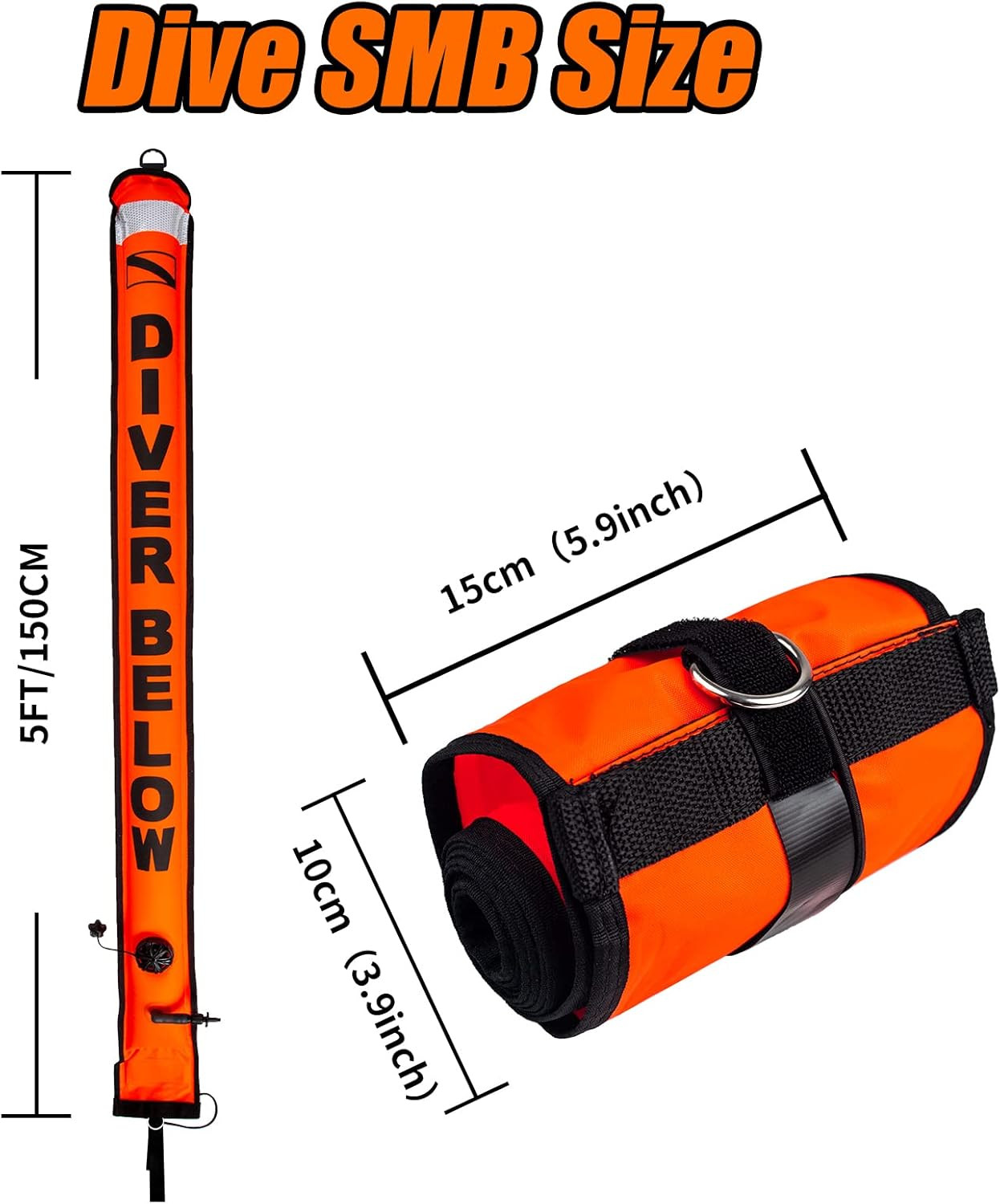 Diving SMB Surface Marker Buoy, High Visibility Inflatable Scuba Signal Tube wit