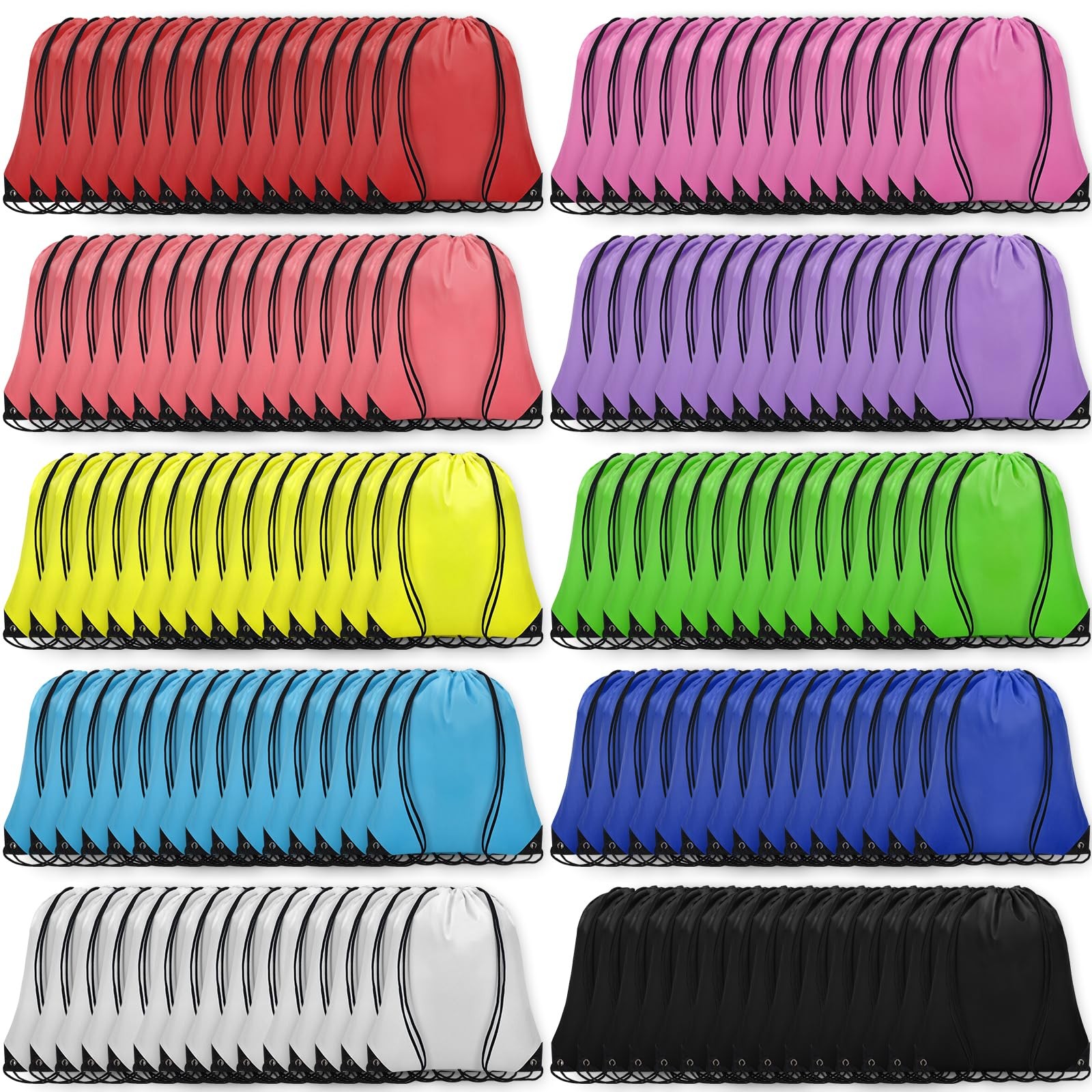 Grneric 150Pcs Drawstring Backpack Bulk Cinch Sackpack Multicolor