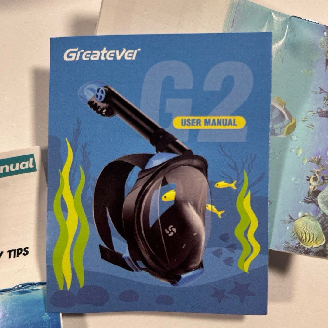 NEW Greatever Full Face Snorkle Mask Black Blue 180 Panoramic Anti-Fog Water