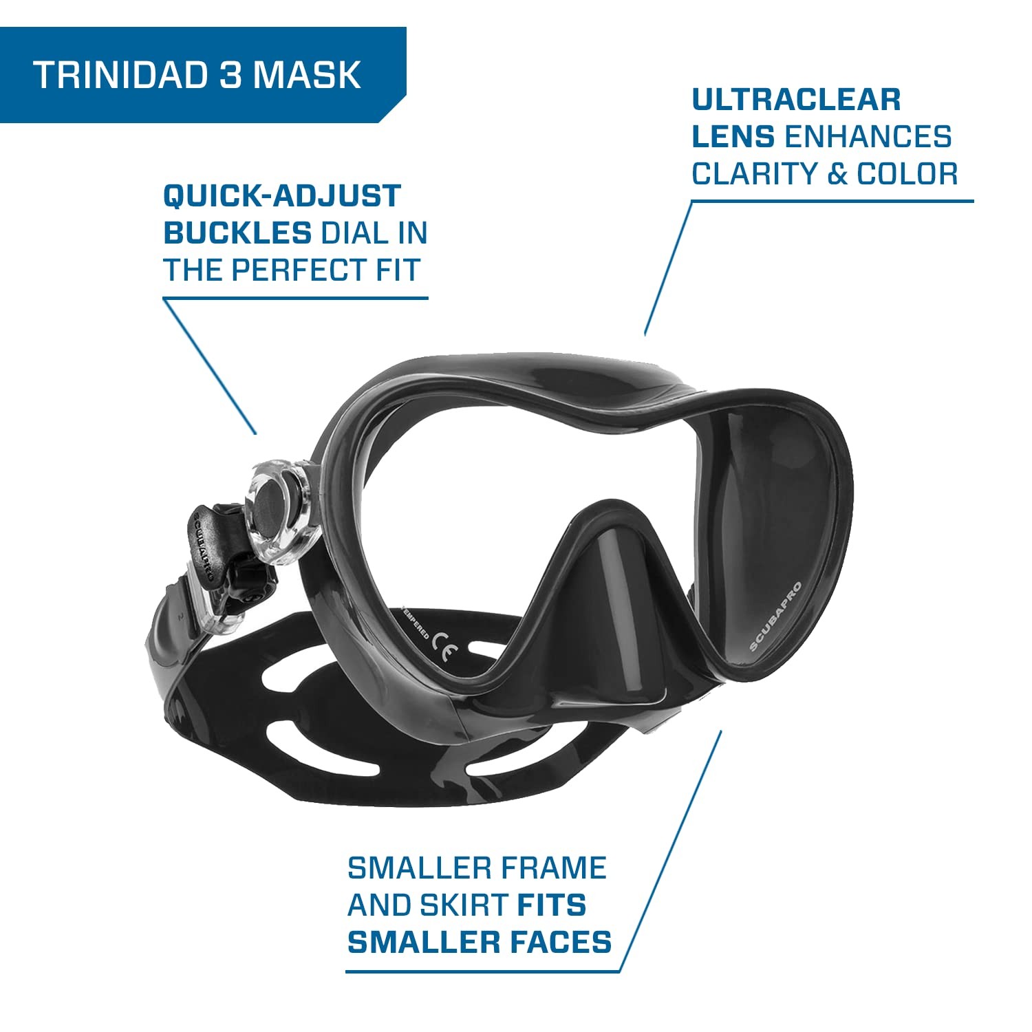 SCUBAPRO Trinidad 3 Snorkeling Mask and Snorkel Combo Adult One Size Black