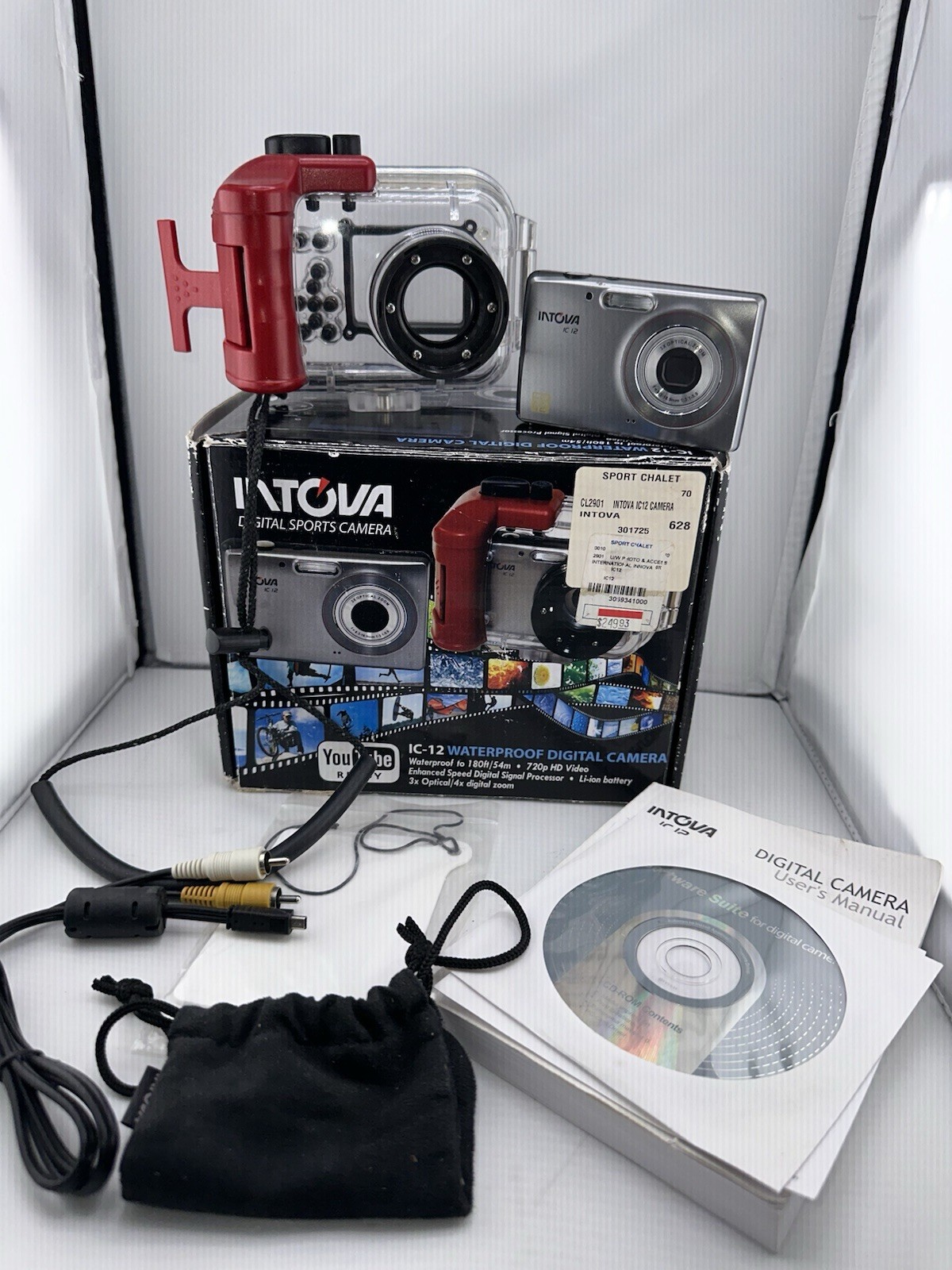 Intova IC 12 Silver Dive Camera With Underwater Case Cable Tested Good!